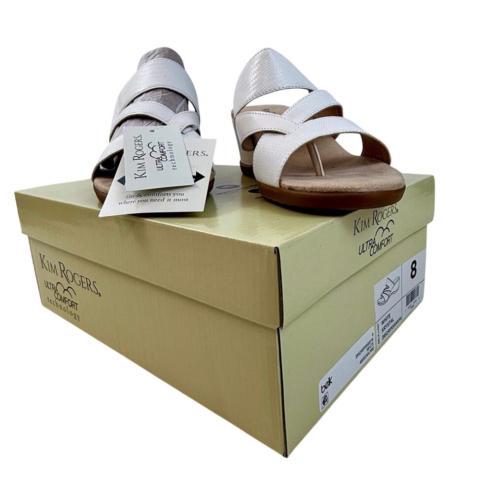 NIB Kim Roger’s Krystal White Slip On Ultra Comfort Wedge Sandals 8M Man Made